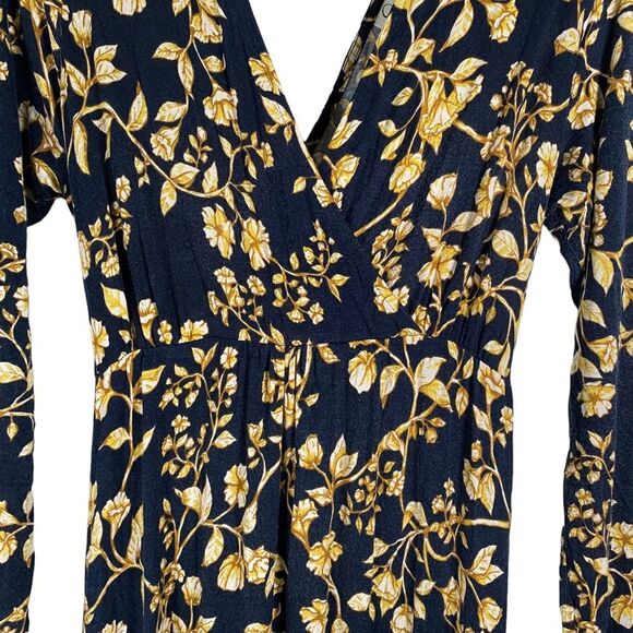 JESSICA SIMPSON MATERNITY Size Large NAVY BLUE & GOLD FLORAL V-NECK MAXI DRESS - Picture 4 of 12